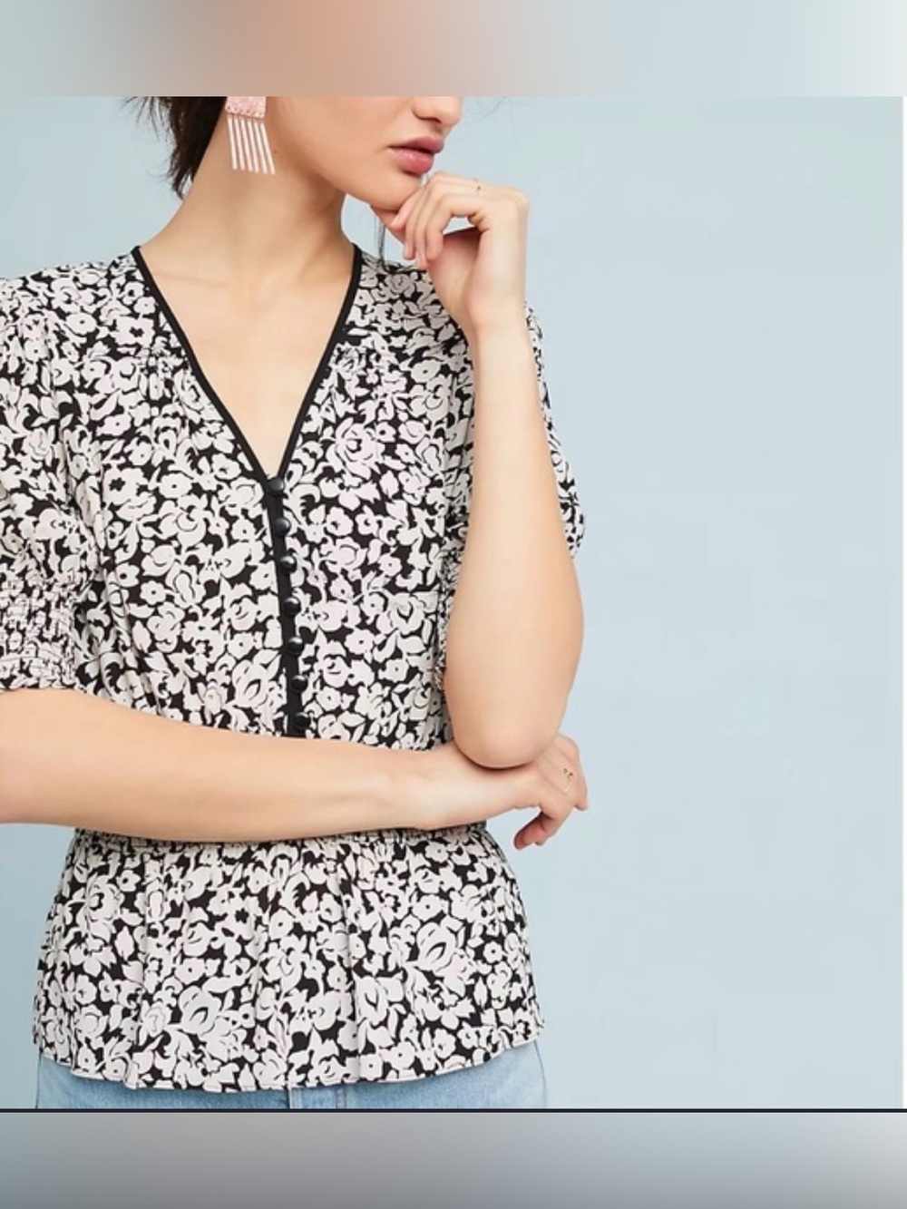 Tracy Reese x Anthropologie‎ floral plumBlouse black and white M